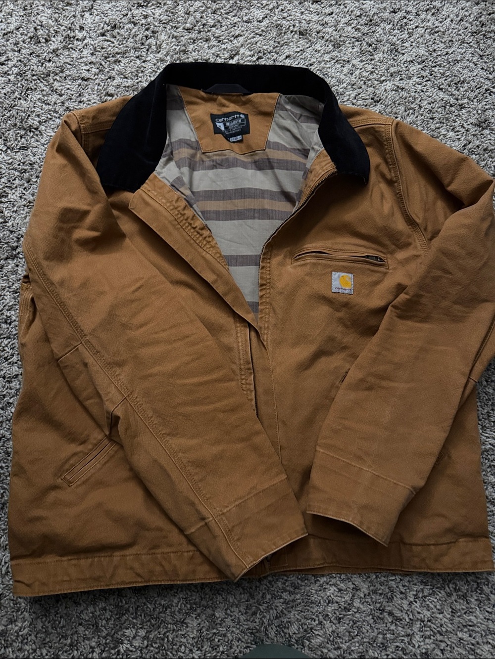 Carhartt Tan/Brown Duck Canvas Jacket with Black Corduroy Collar MENS XL